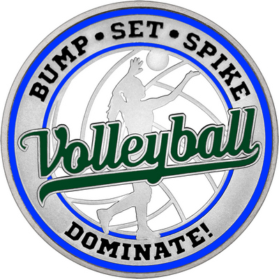 Dark Green "Volleyball" with Royal Blue Outer Circular Borders